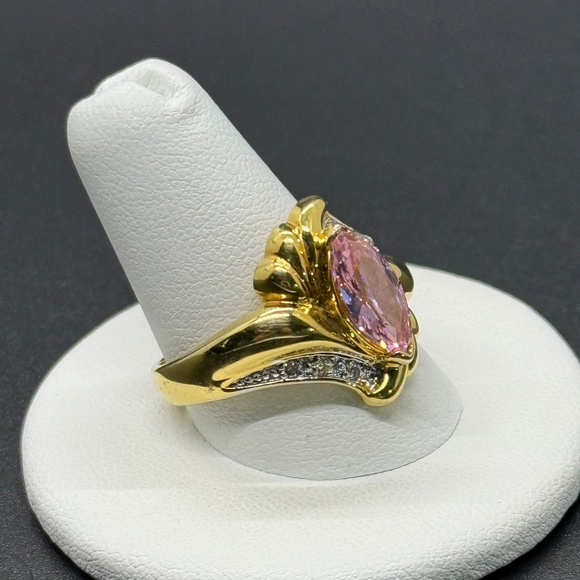 Seta Pink Marquise CZ Ring with Clear Accent Stones on a Bypass Style Band - Picture 8 of 12